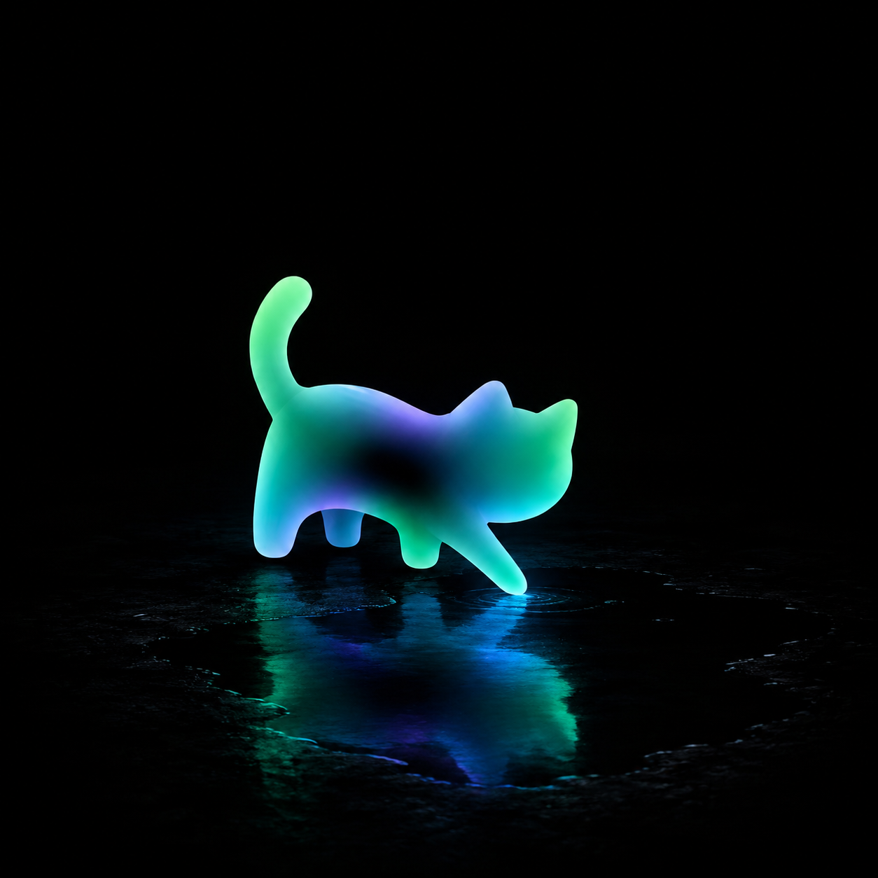LUCAT touching a neon reflection