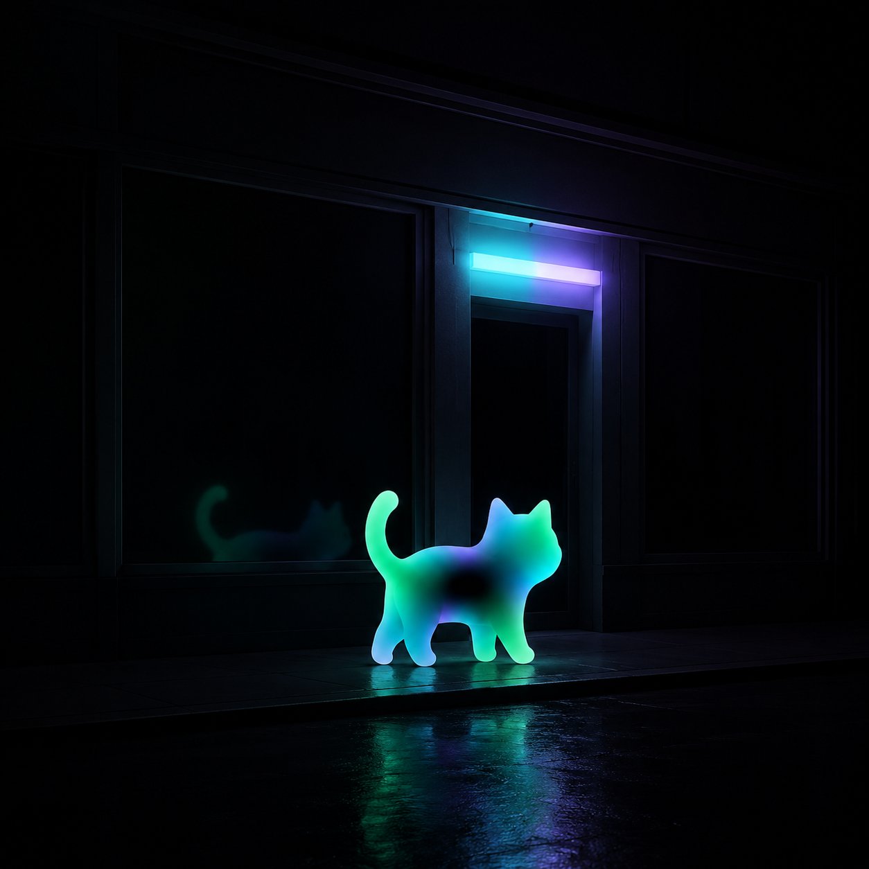 LUCAT walking past a storefront